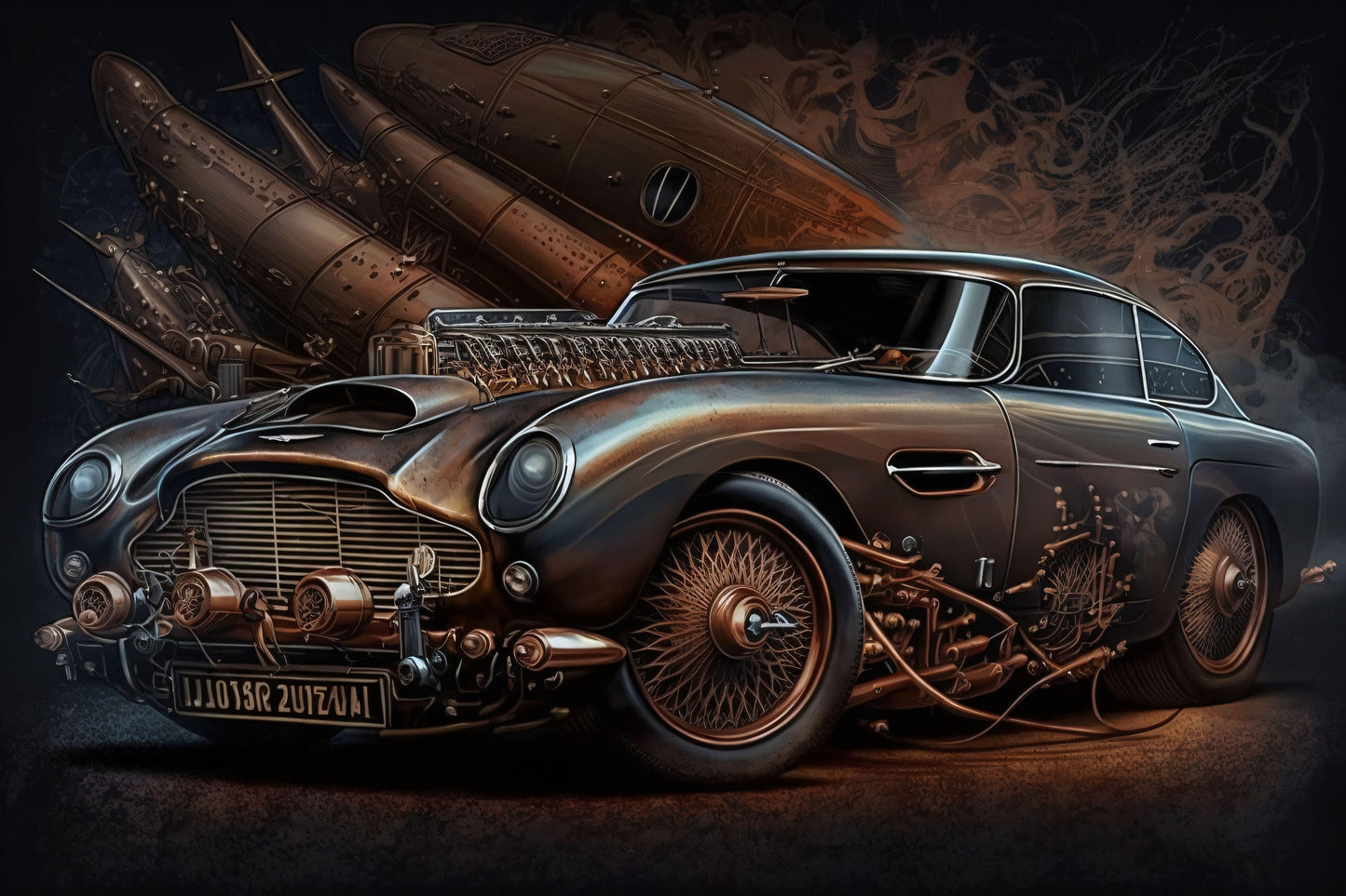 Steampunk Aston Martin DB5 1964 - Canvas, Metal, Acrylic, Framed, or Giclee Print