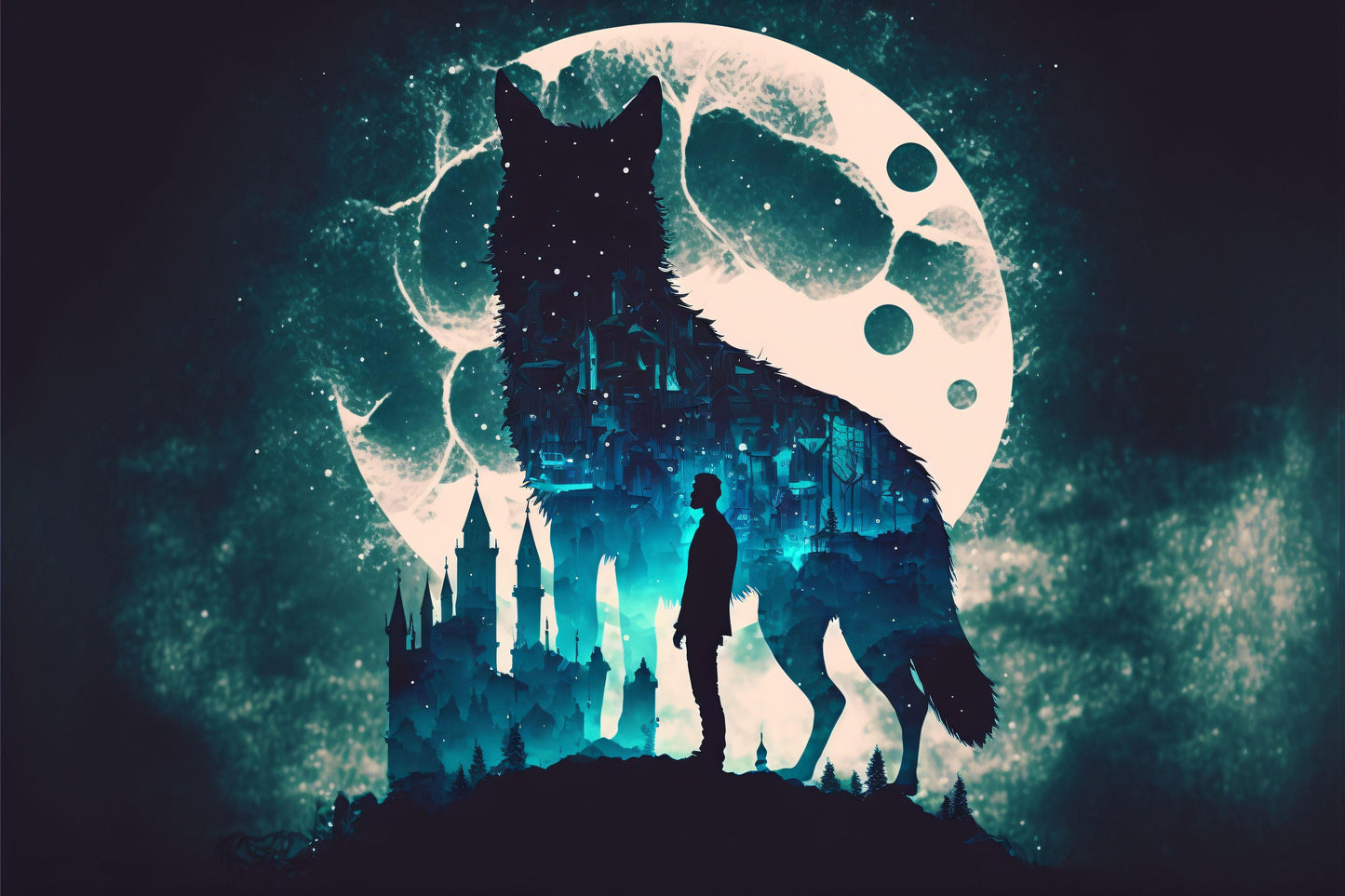 Werewolf - Moon - Double Exposure - Canvas, Metal, Acrylic, Framed, or Giclee Print
