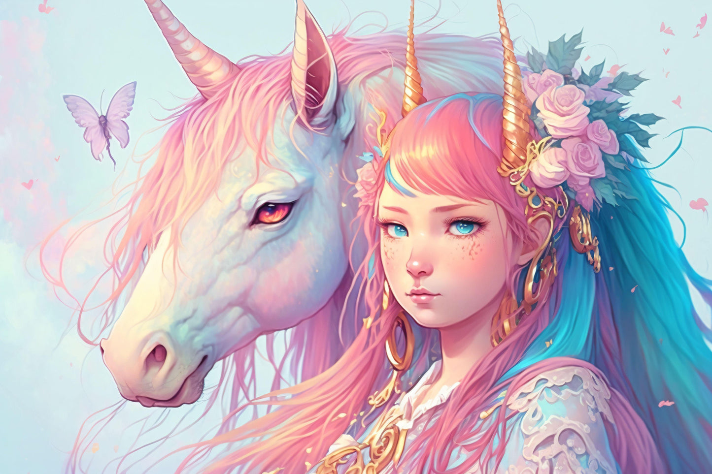 Anime Girl with Unicorn - Canvas, Metal, Acrylic, Framed, or Giclee Print