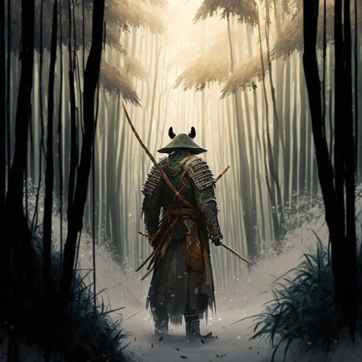 Samurai in Bamboo Forest - Canvas, Metal, Acrylic, Framed, or Giclee Print
