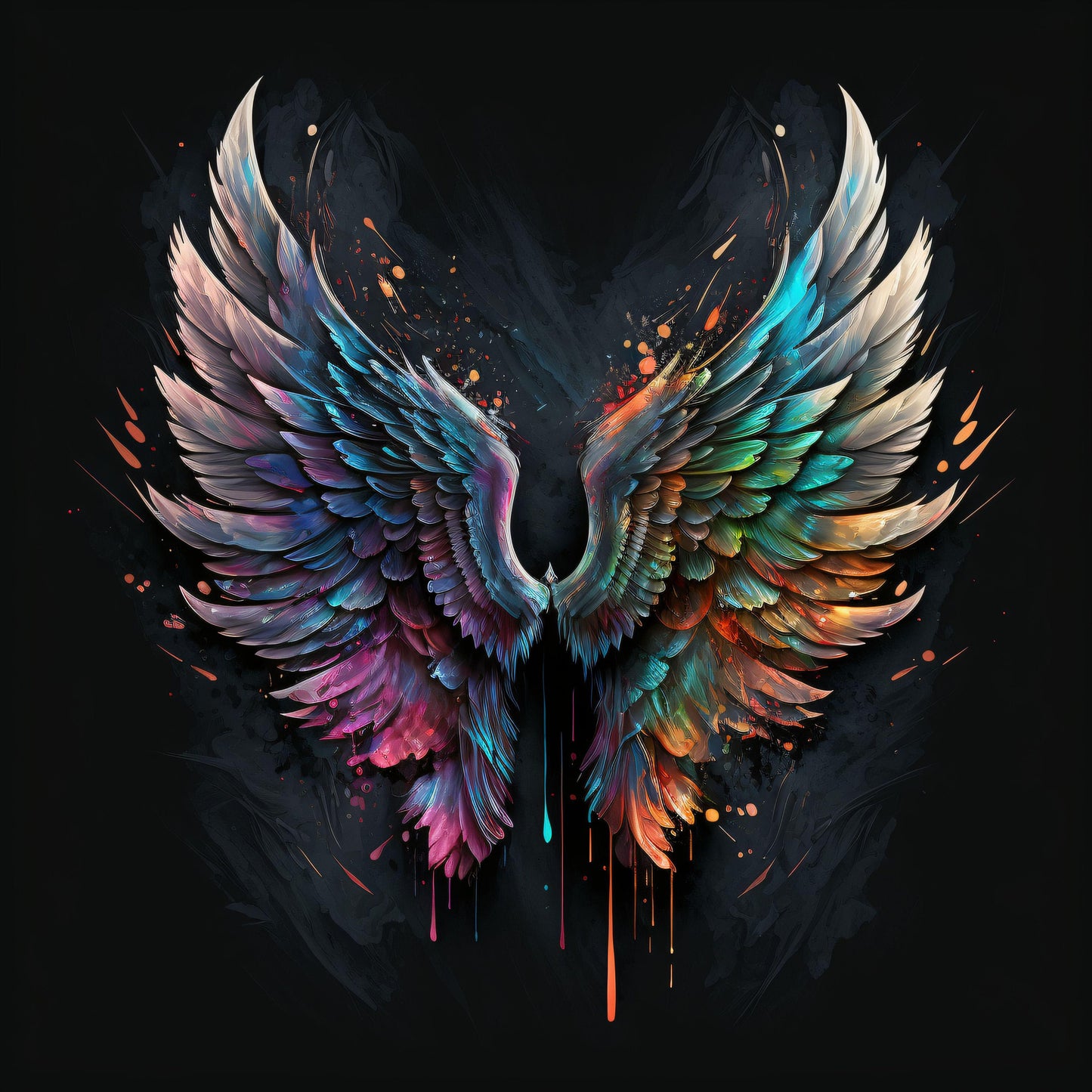 Angel Wings on Black - Graffiti Style - Canvas, Metal, Acrylic, Framed, or Giclee Print