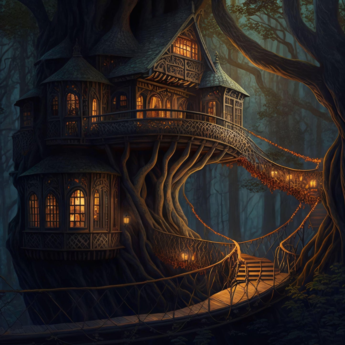Tree House in a Forest - Canvas, Metal, Acrylic, Framed, or Giclee Print