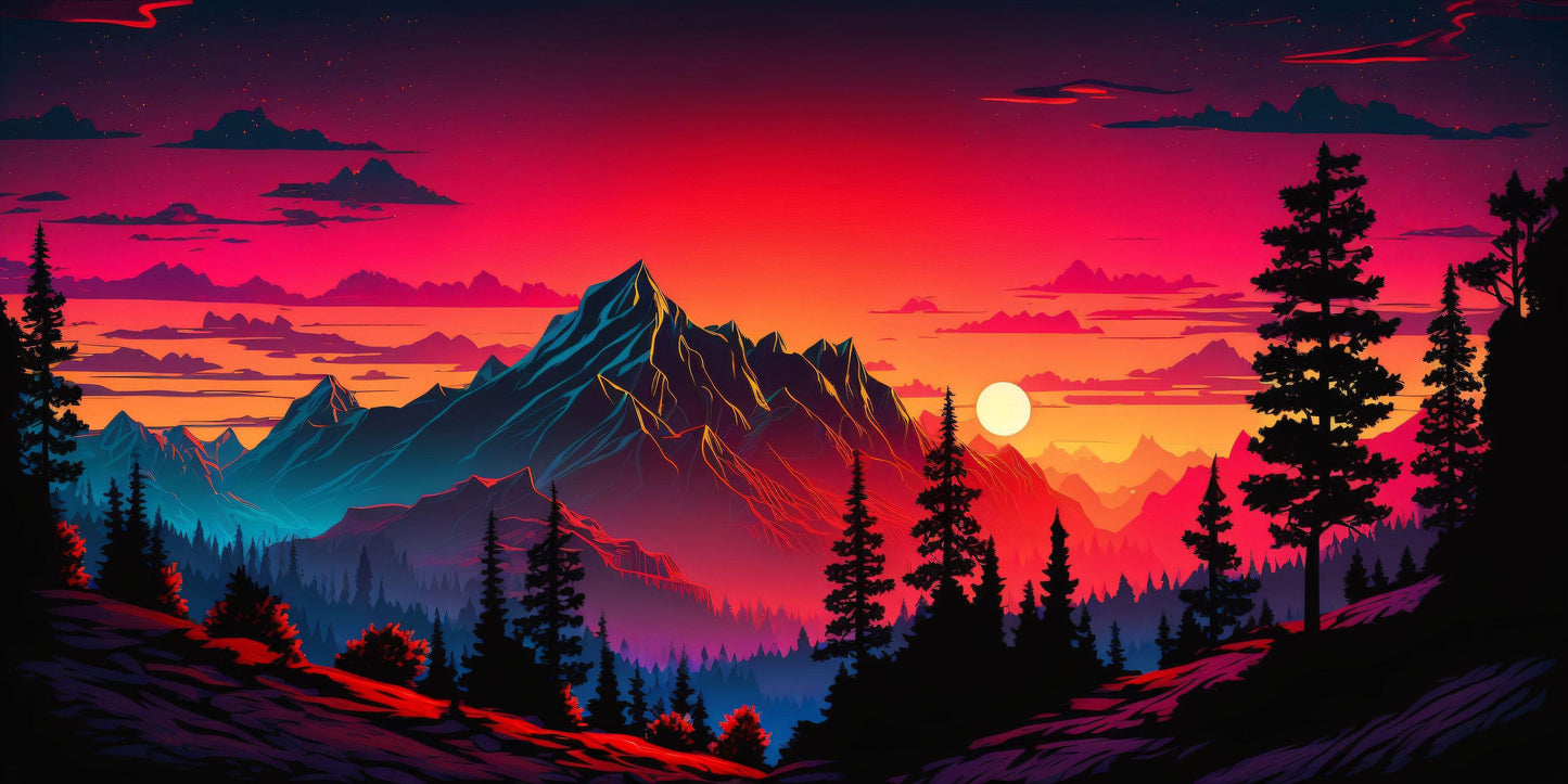 Mountain Landscape at Sunset - Canvas, Metal, Acrylic, Framed, or Giclee Print