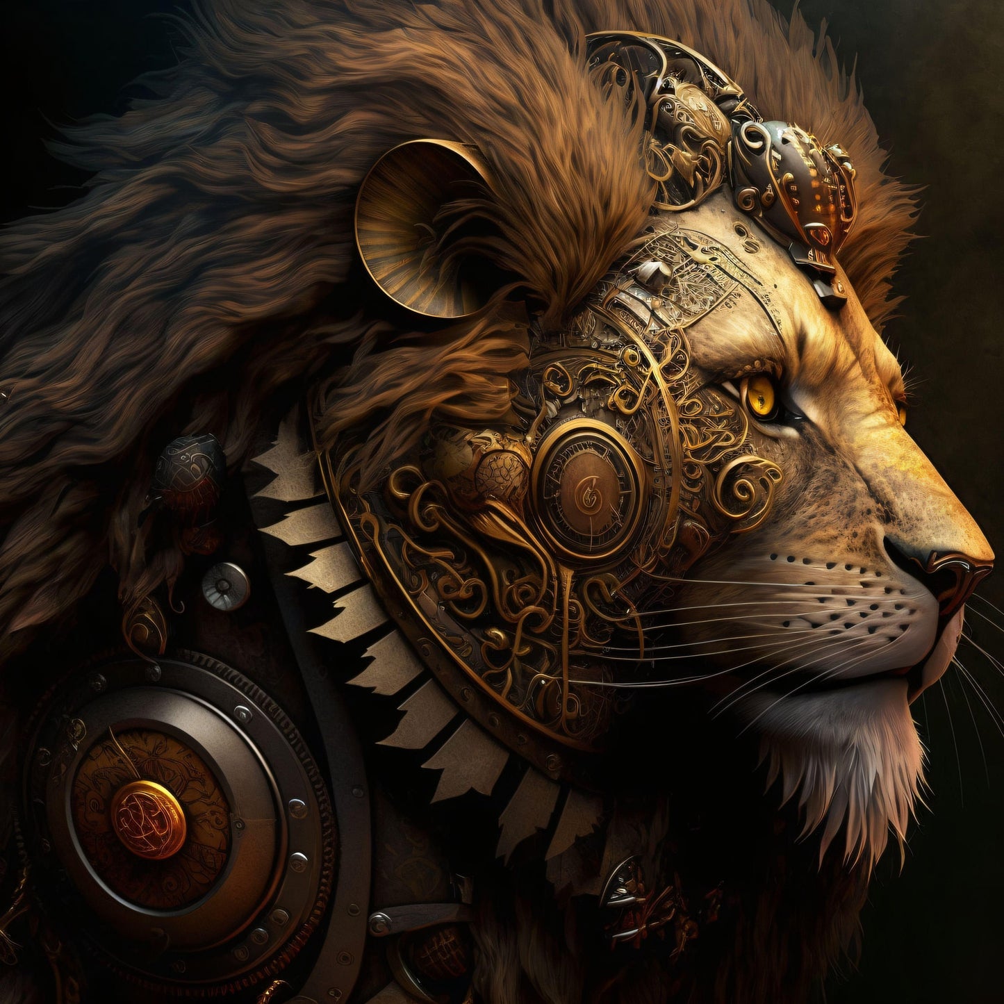 Steampunk Style Lion Portrait - Canvas, Metal, Acrylic, Framed, or Giclee Print