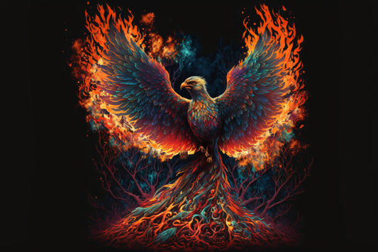 Colorful Phoenix on Fire - Canvas, Metal, Acrylic, Framed, or Giclee Print