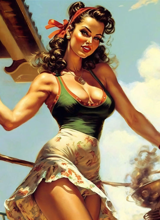 Pin-Up Girl at Beach - Canvas, Metal, Acrylic, Framed, or Giclee Print