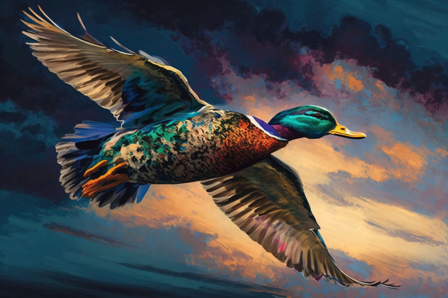 Mallard Duck Flying - Canvas, Metal, Acrylic, Framed, or Giclee Print