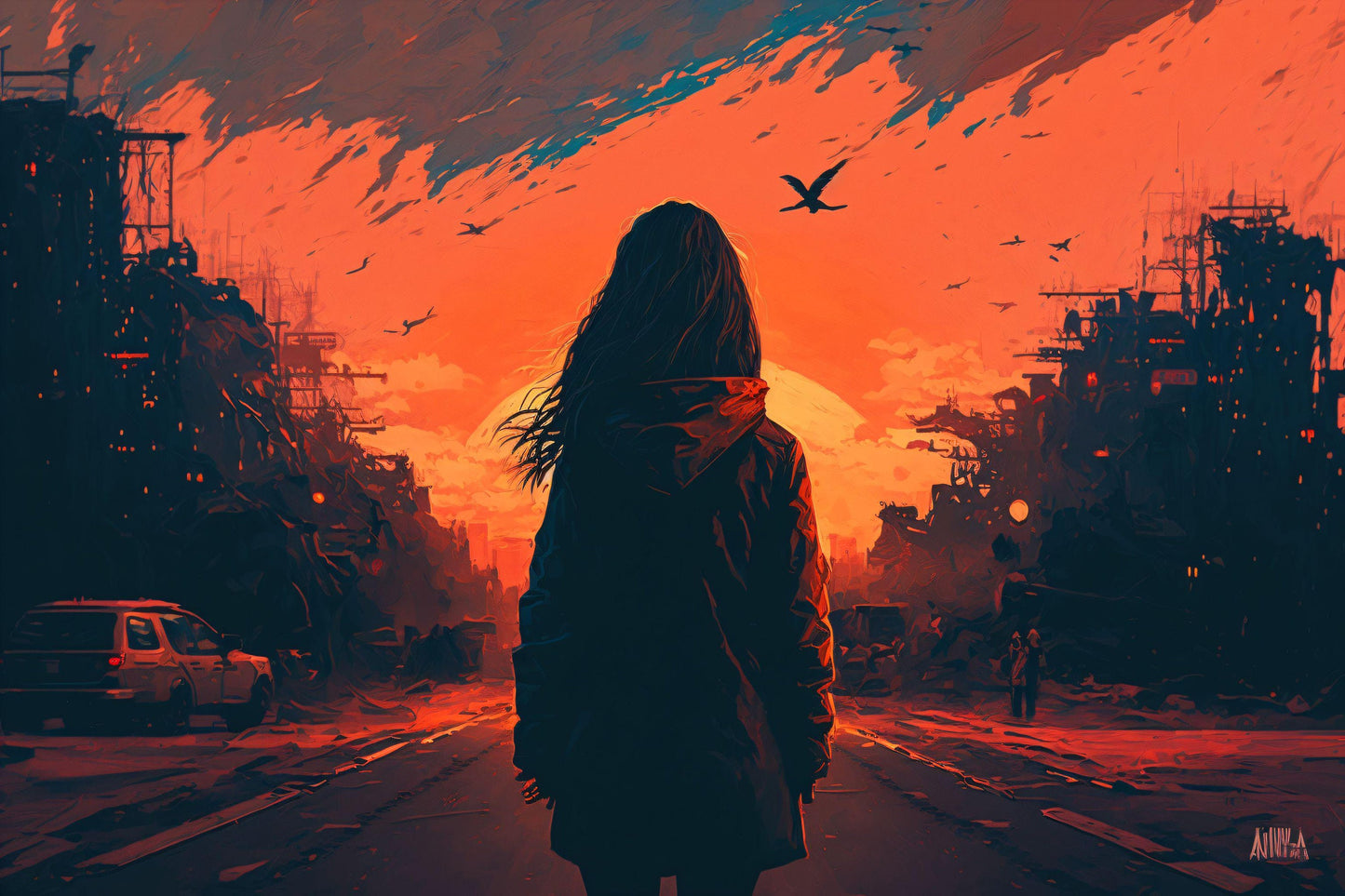 Person in Post-Apocalyptic City - Canvas, Metal, Acrylic, Framed, or Giclee Print