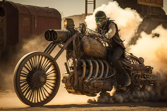 Steampunk Motorcycle Rider - Canvas, Metal, Acrylic, Framed, or Giclee Print