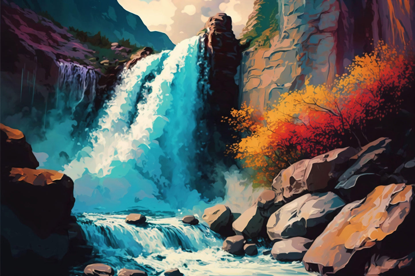 Colorful Waterfall Landscape - Canvas, Metal, Acrylic, Framed, or Giclee Print
