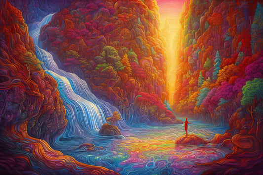 Psychedelic Waterfall Forest - Canvas, Metal, Acrylic, Framed, or Giclee Print