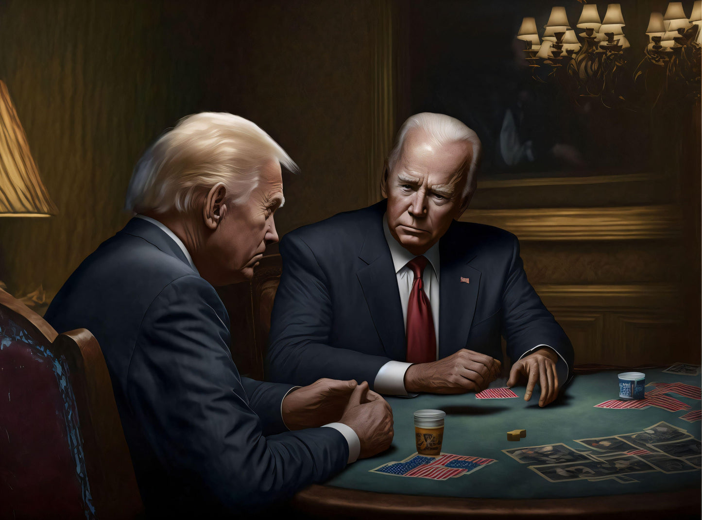 Donald Trump Playing Poker with Joe Biden - Canvas, Metal, Acrylic, Framed, or Giclee Print