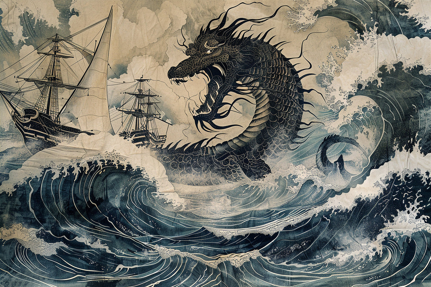 Japanese Sea Monster - Canvas, Metal, Acrylic, Framed, or Giclee Print