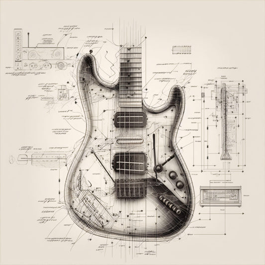 Guitar - Diagrammatic Drawing - Canvas, Metal, Acrylic, Framed, or Giclee Print