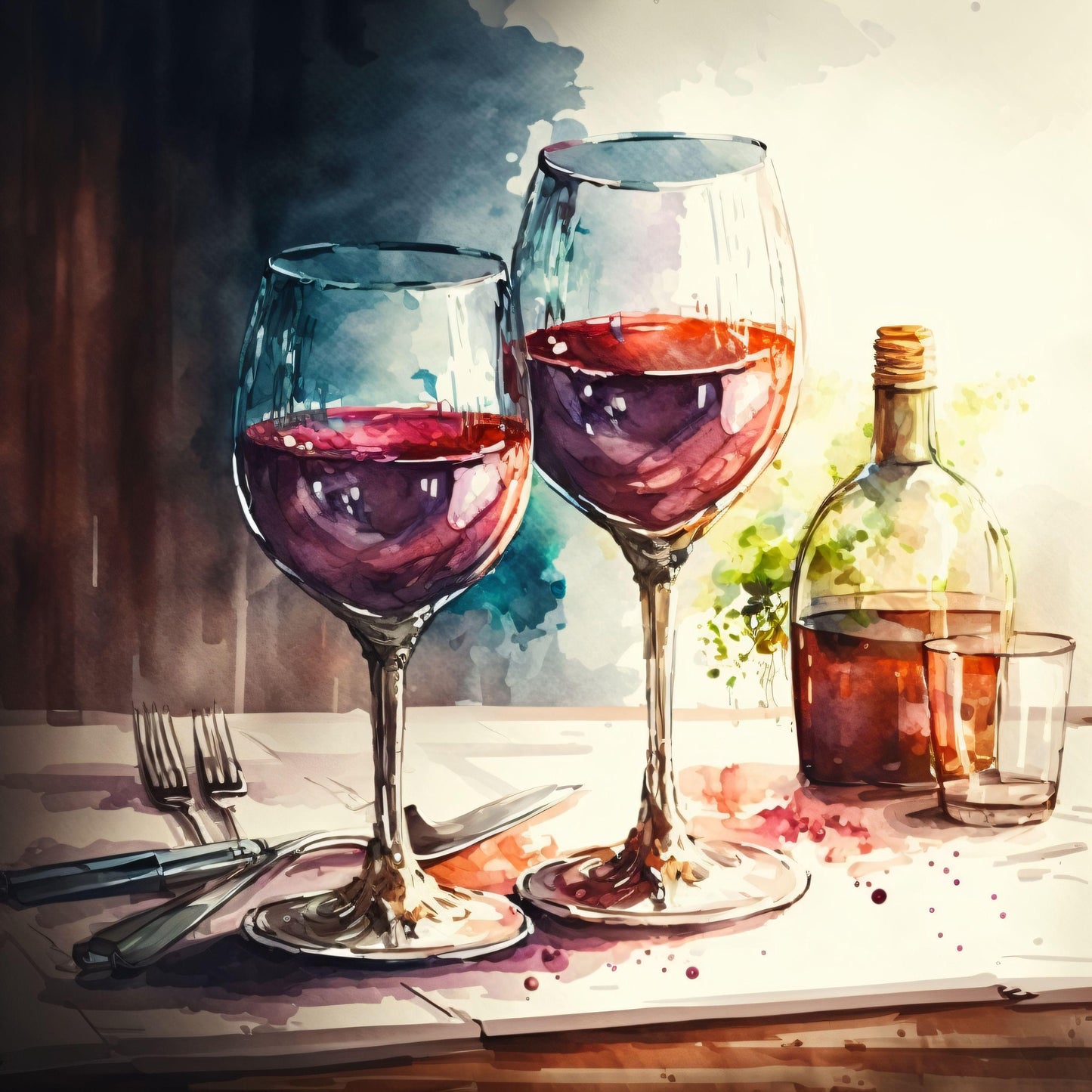 Wine Glasses - Watercolor Style - Canvas, Metal, Acrylic, Framed, or Giclee Print