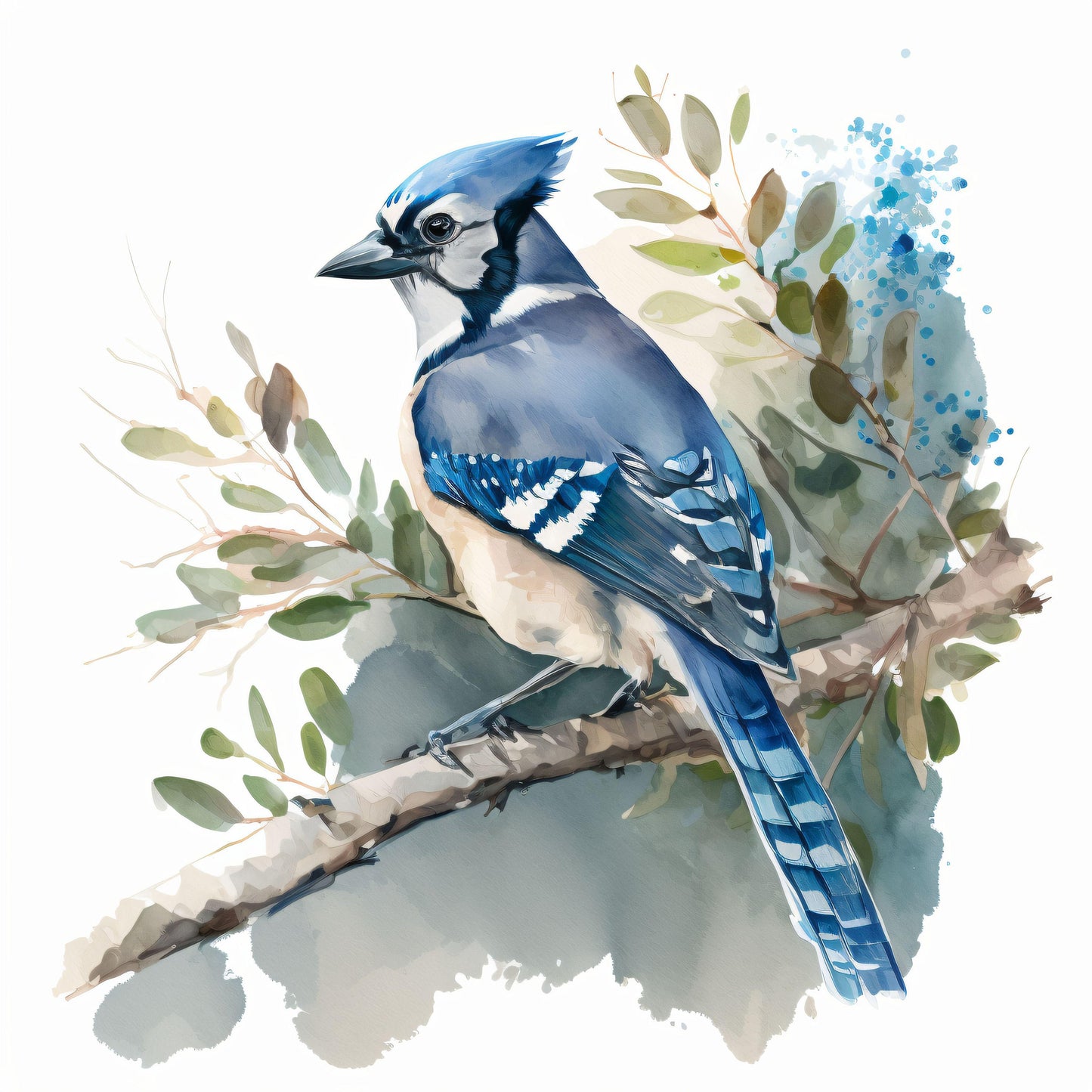 Blue Jay in Watercolor Style - Canvas, Metal, Acrylic, Framed, or Giclee Print
