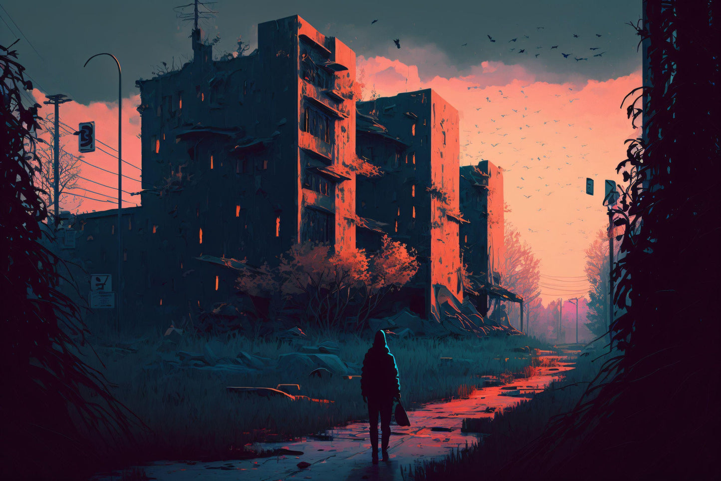 Person in Post-Apocalyptic City - Canvas, Metal, Acrylic, Framed, or Giclee Print