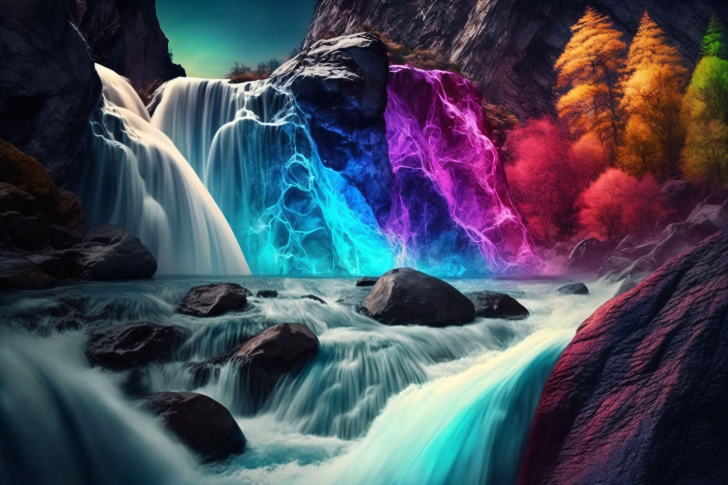 Colorful Waterfall Landscape - Canvas, Metal, Acrylic, Framed, or Giclee Print