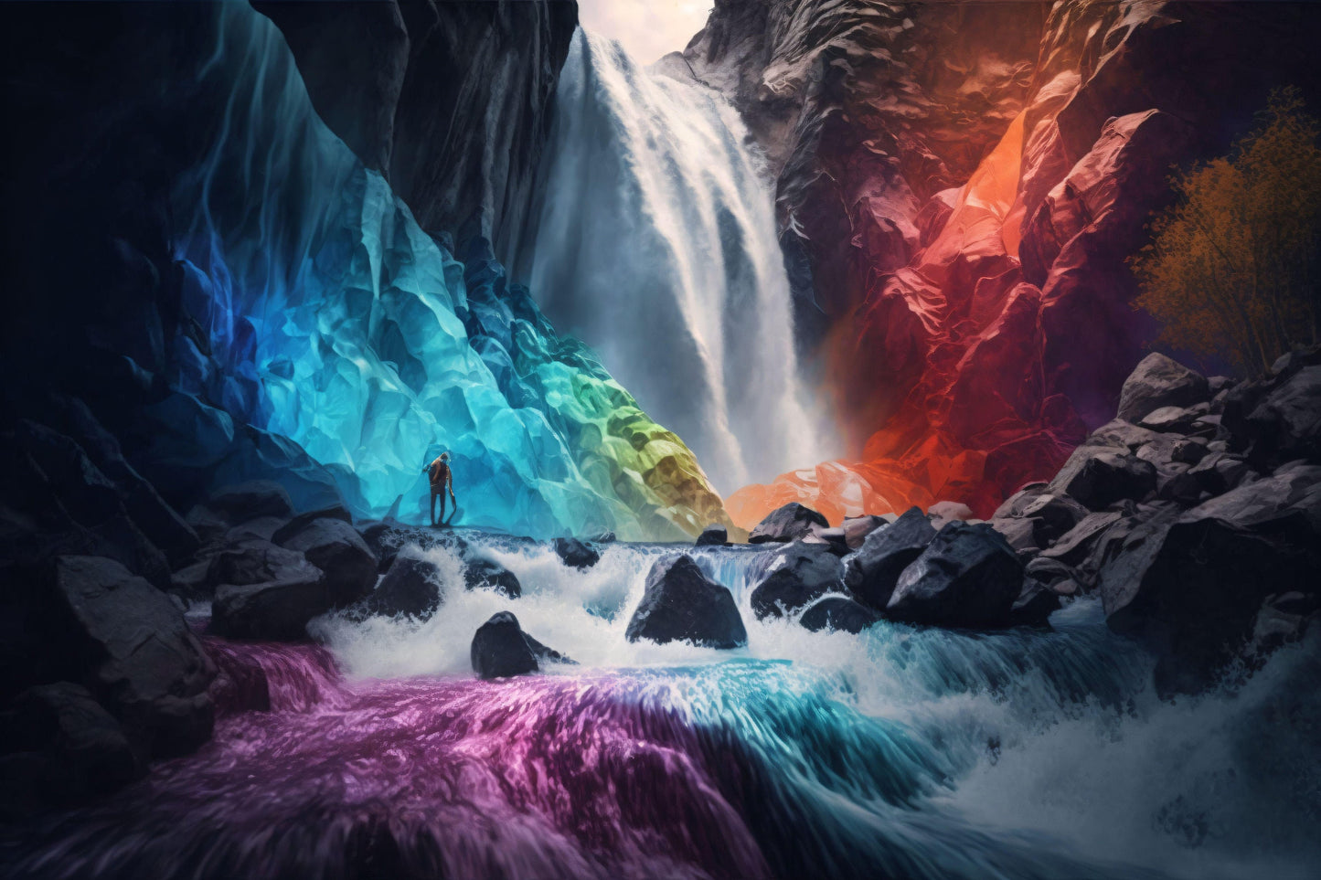 Colorful Waterfall Landscape - Canvas, Metal, Acrylic, Framed, or Giclee Print