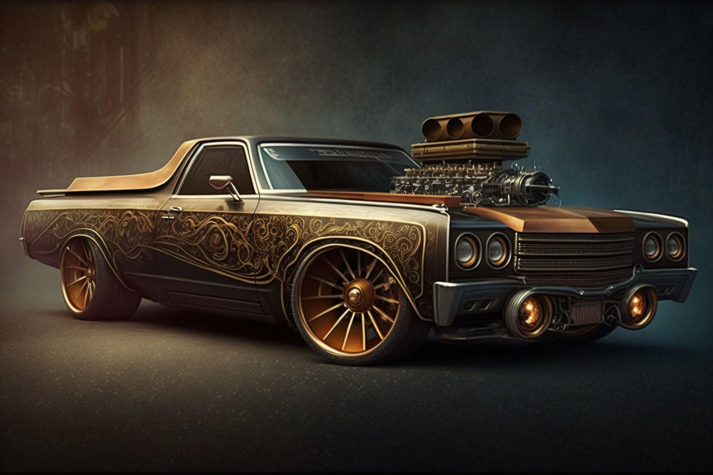 Steampunk Chevrolet El Camino SS 1970 - Canvas, Metal, Acrylic, Framed, or Giclee Print