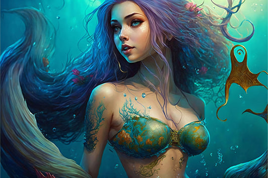 Underwater Mermaid Portrait - Canvas, Metal, Acrylic, Framed, or Giclee Print