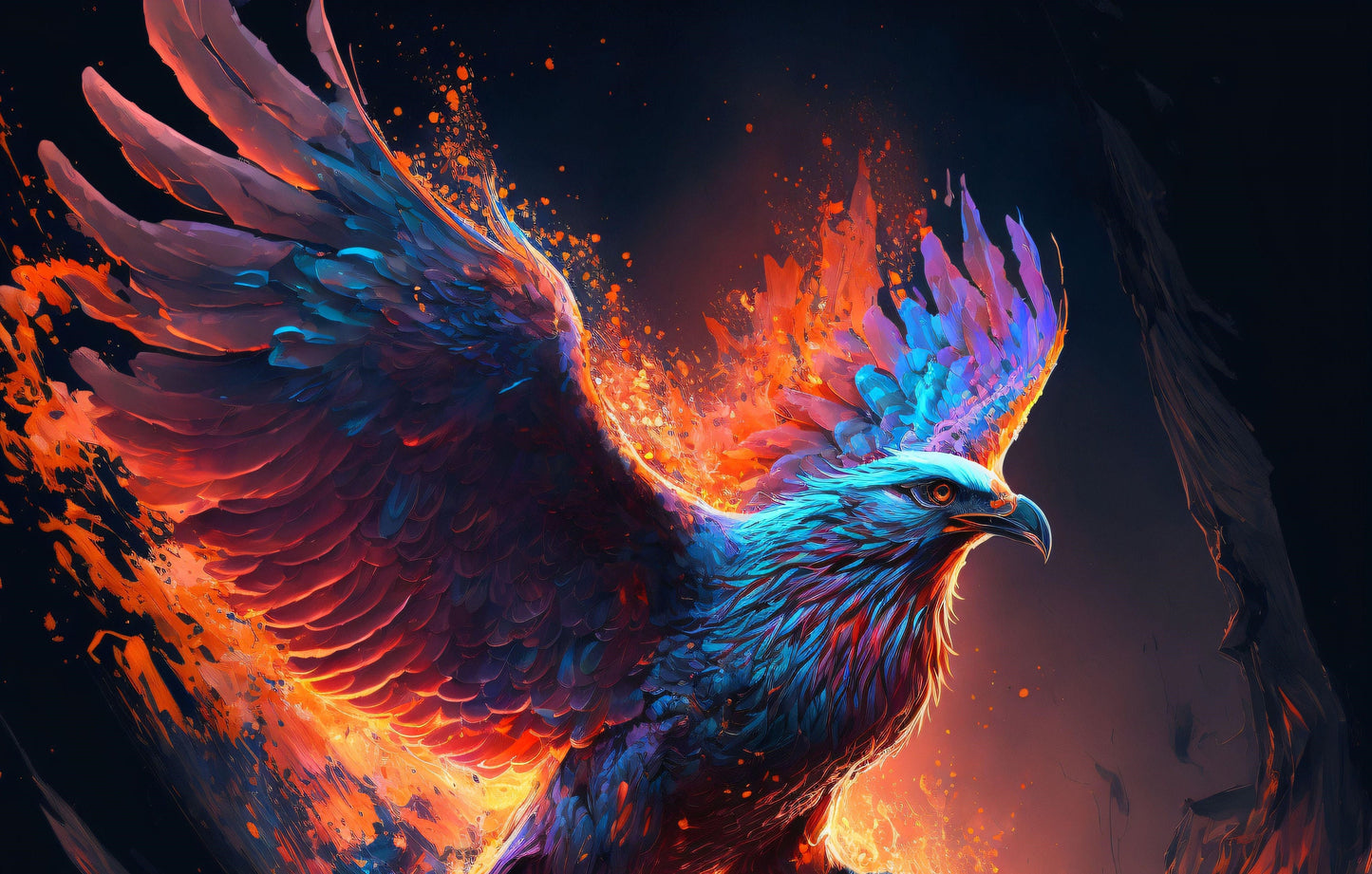 Colorful Phoenix on Fire - Canvas, Metal, Acrylic, Framed, or Giclee Print