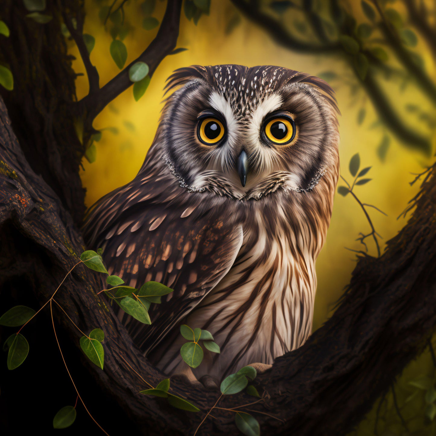 Owl Portrait in a Tree - Canvas, Metal, Acrylic, Framed, or Giclee Print