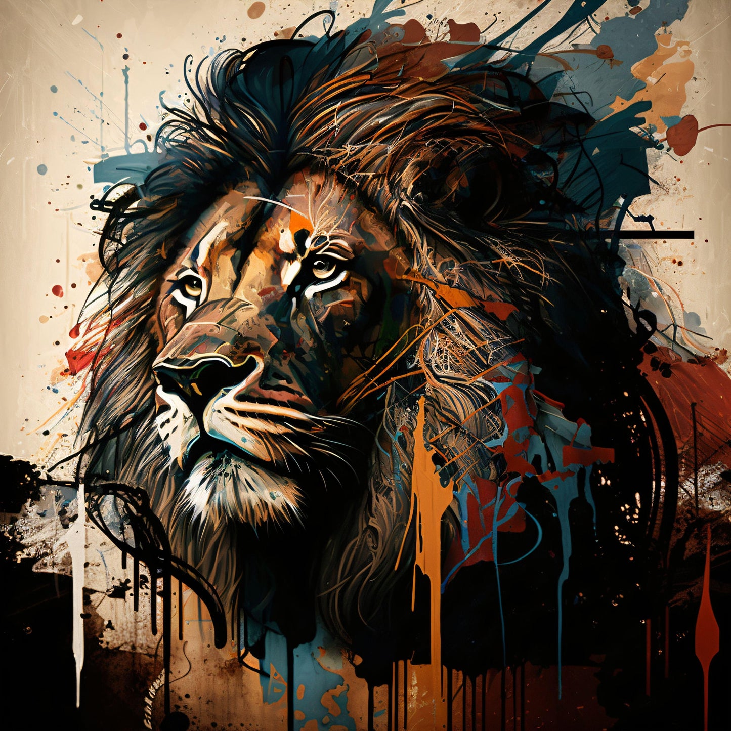 Graffiti Lion Head Portrait - Canvas, Metal, Acrylic, Framed, or Giclee Print