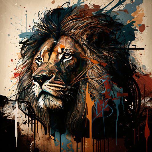 Graffiti Lion Head Portrait - Canvas, Metal, Acrylic, Framed, or Giclee Print