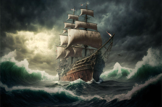 Old Ship in Rough Seas - Canvas, Metal, Acrylic, Framed, or Giclee Print