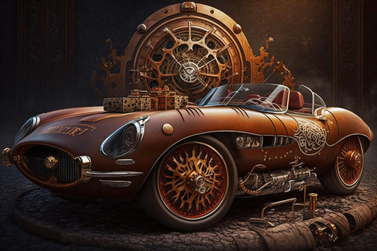 Steampunk Jaguar E-Type 1961 - Canvas, Metal, Acrylic, Framed, or Giclee Print