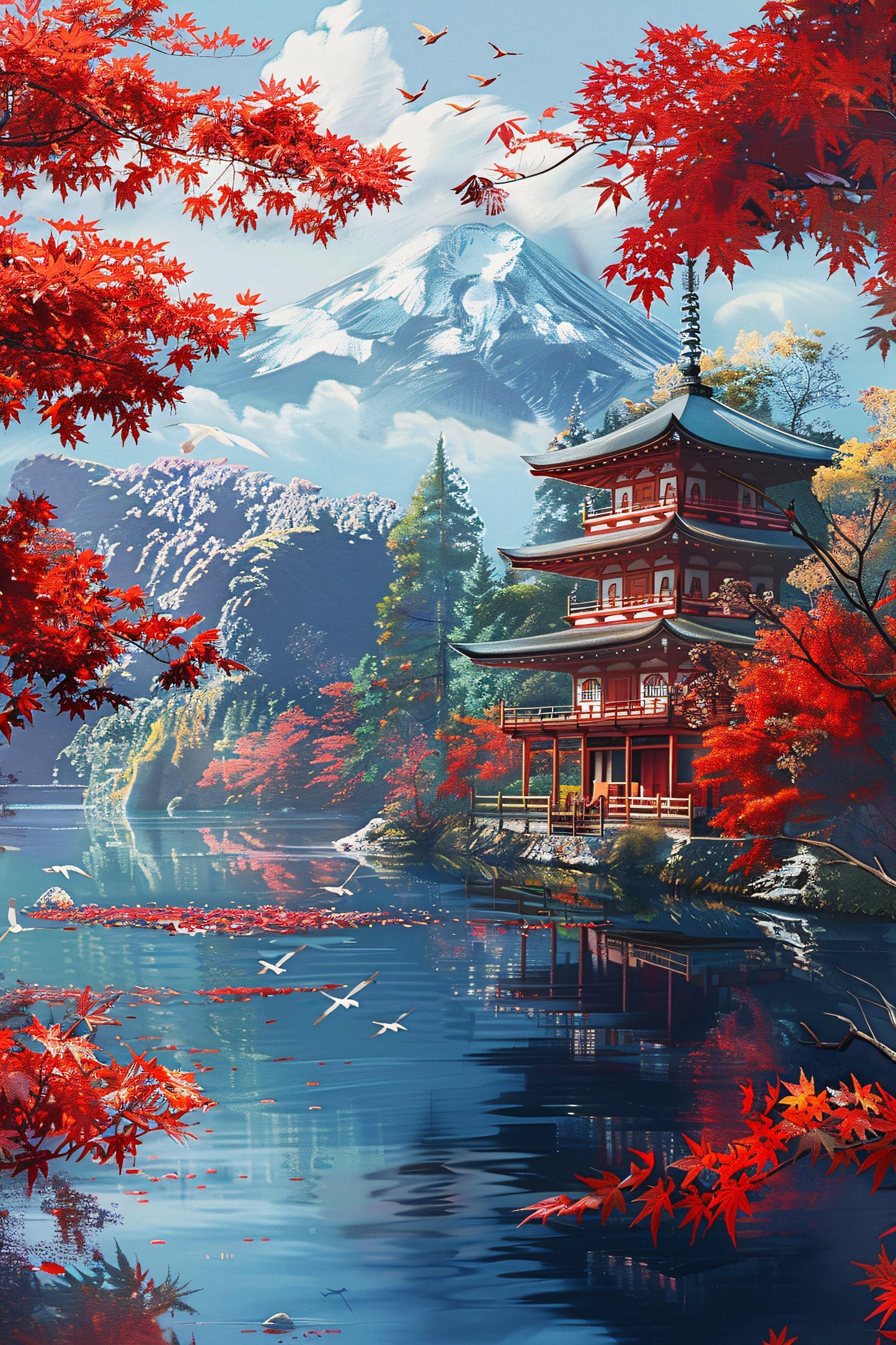Japanese Style Temple Landscape - Canvas, Metal, Acrylic, Framed, or Giclee Print