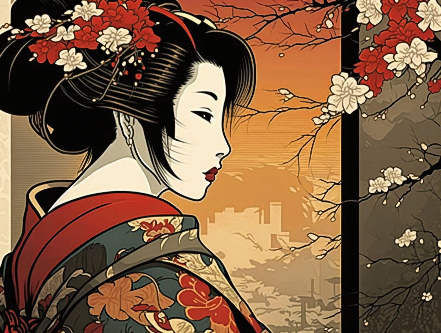 Japanese Woman - Canvas, Metal, Acrylic, Framed, or Giclee Print