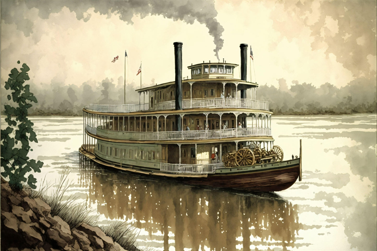 Old Mississippi River Boat - Canvas, Metal, Acrylic, Framed, or Giclee Print
