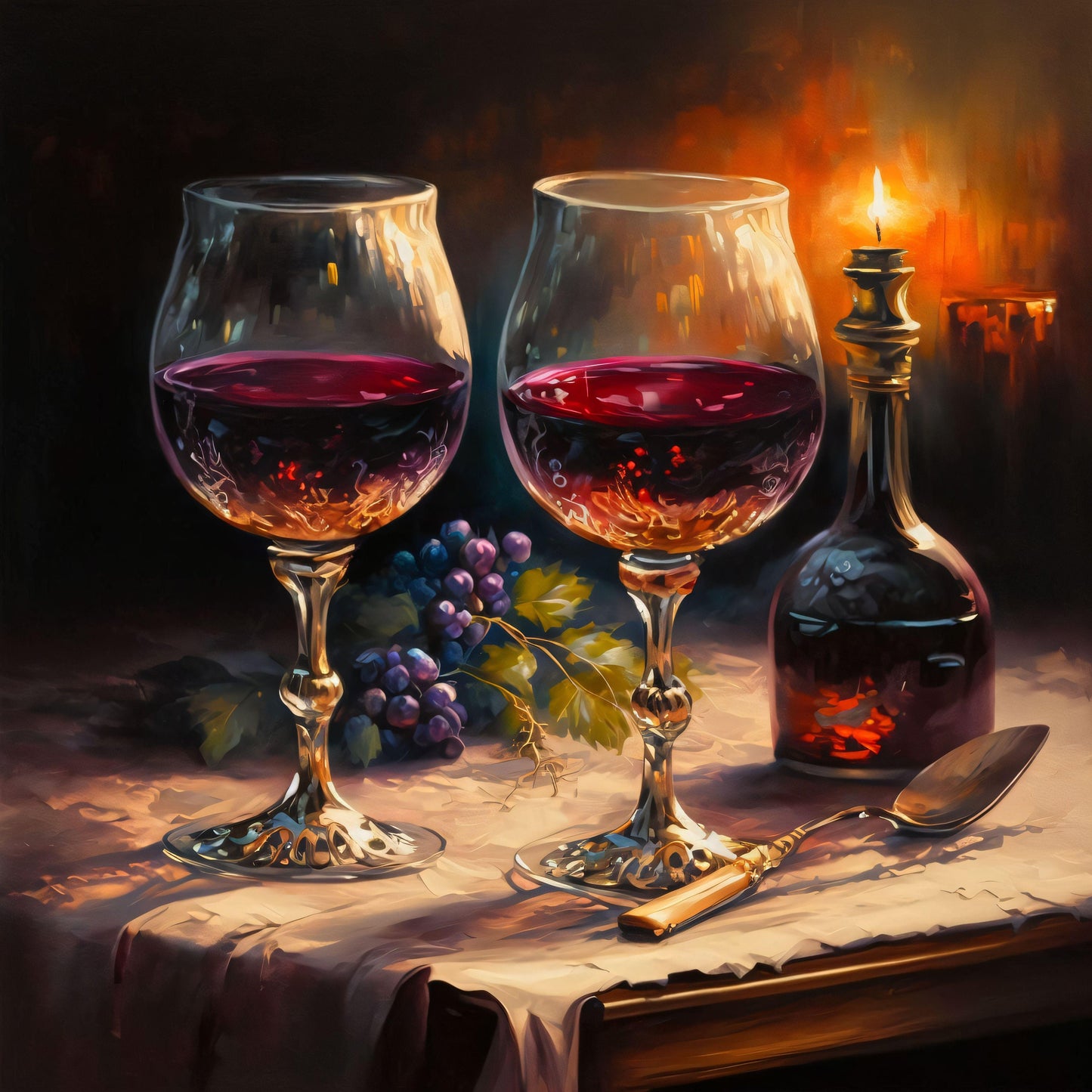 Wine Glasses - Oil Painting Style - Canvas, Metal, Acrylic, Framed, or Giclee Print