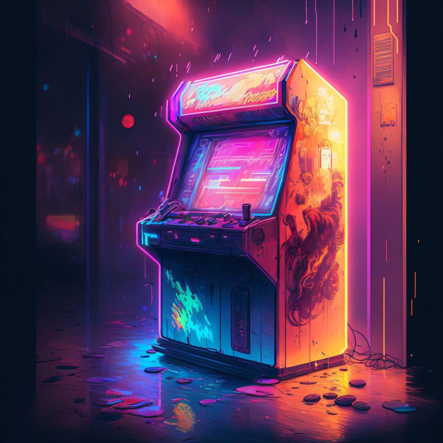 Neon Arcade - Canvas, Metal, Acrylic, Framed, or Giclee Print