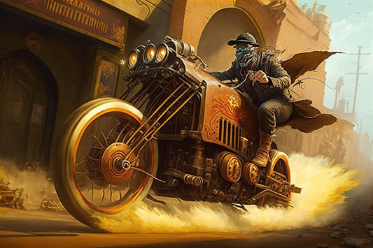 Steampunk Motorcycle Rider - Canvas, Metal, Acrylic, Framed, or Giclee Print