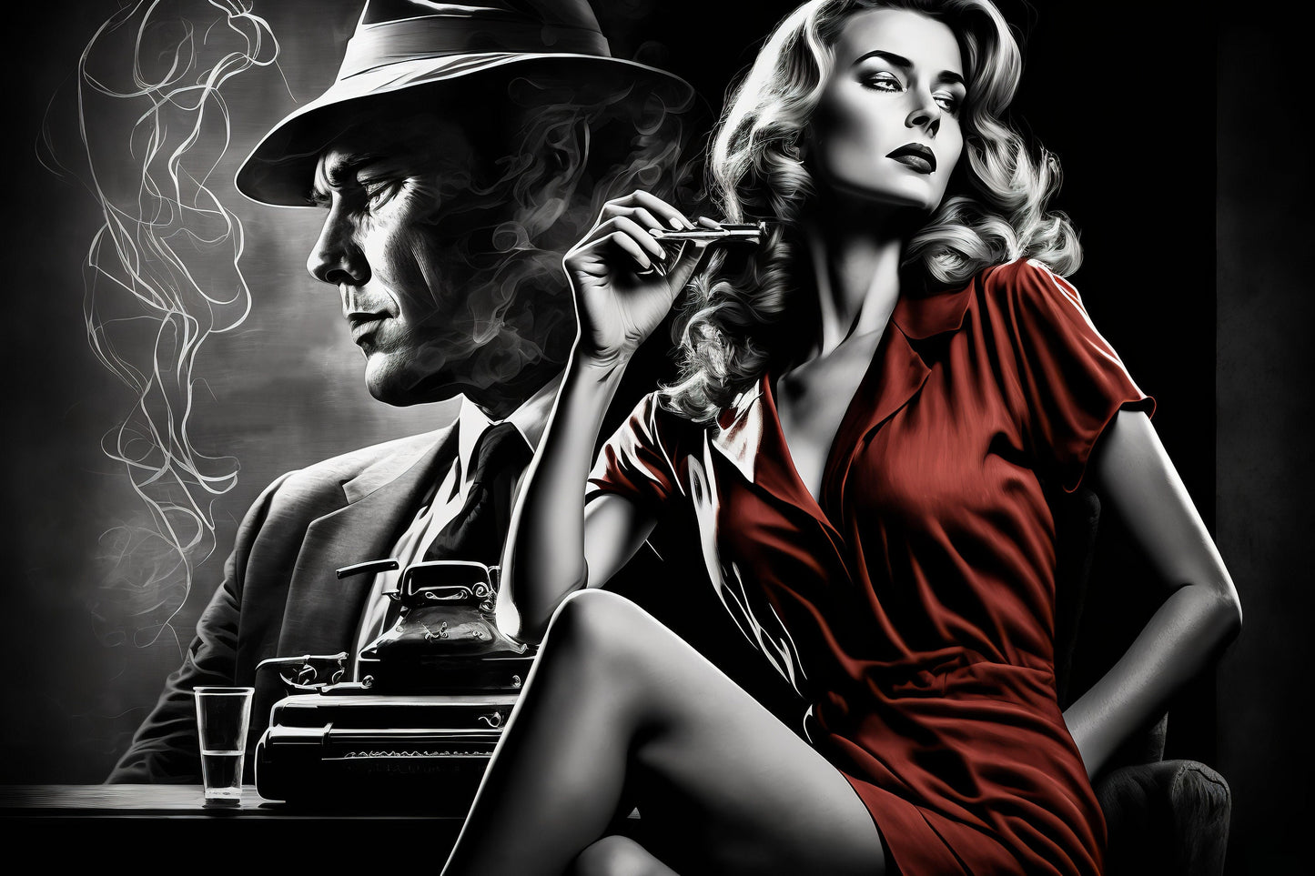 Film Noir Woman in Red - Canvas, Metal, Acrylic, Framed, or Giclee Print