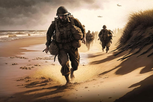 Soldiers on Omaha Beach - Canvas, Metal, Acrylic, Framed, or Giclee Print