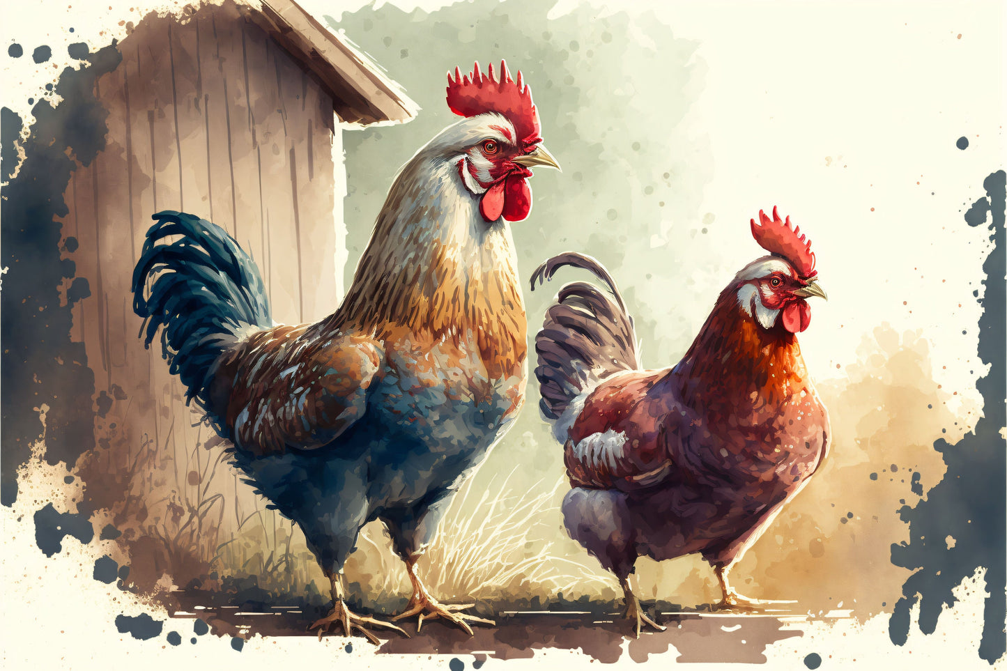 Chickens on a Farm - Canvas, Metal, Acrylic, Framed, or Giclee Print