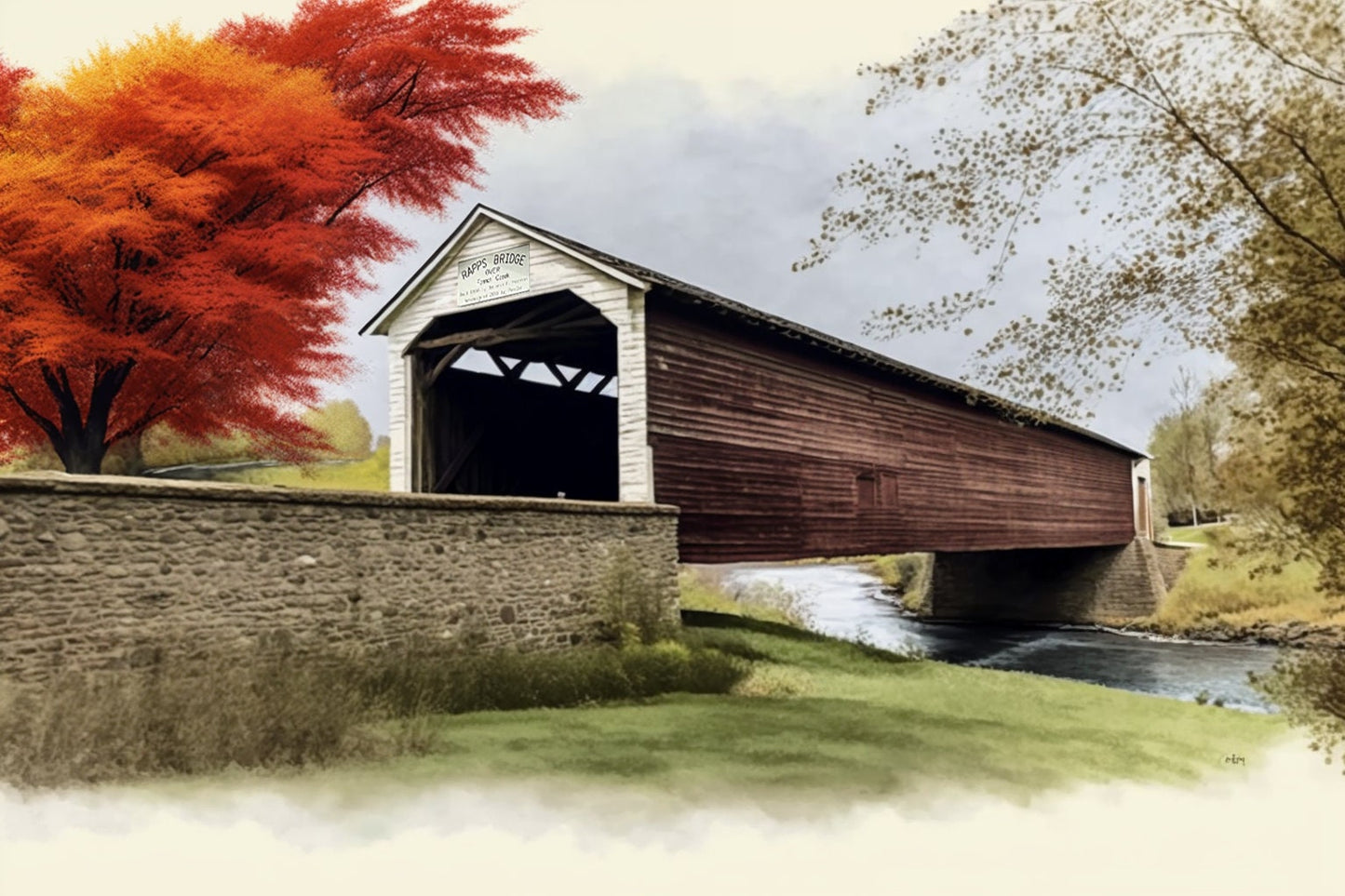 Old Covered Bridge  -  Rapps Bridge - Pennsylvania  - Canvas, Metal, Acrylic, Framed, or Giclee Print