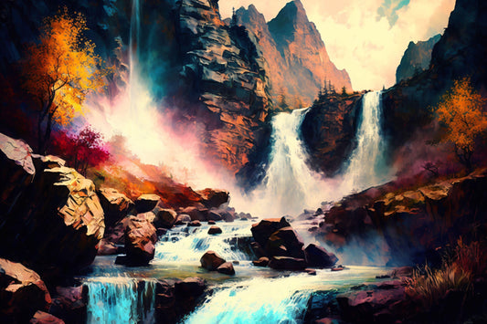 Colorful Waterfall Landscape - Canvas, Metal, Acrylic, Framed, or Giclee Print