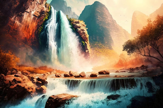 Colorful Waterfall Landscape - Canvas, Metal, Acrylic, Framed, or Giclee Print
