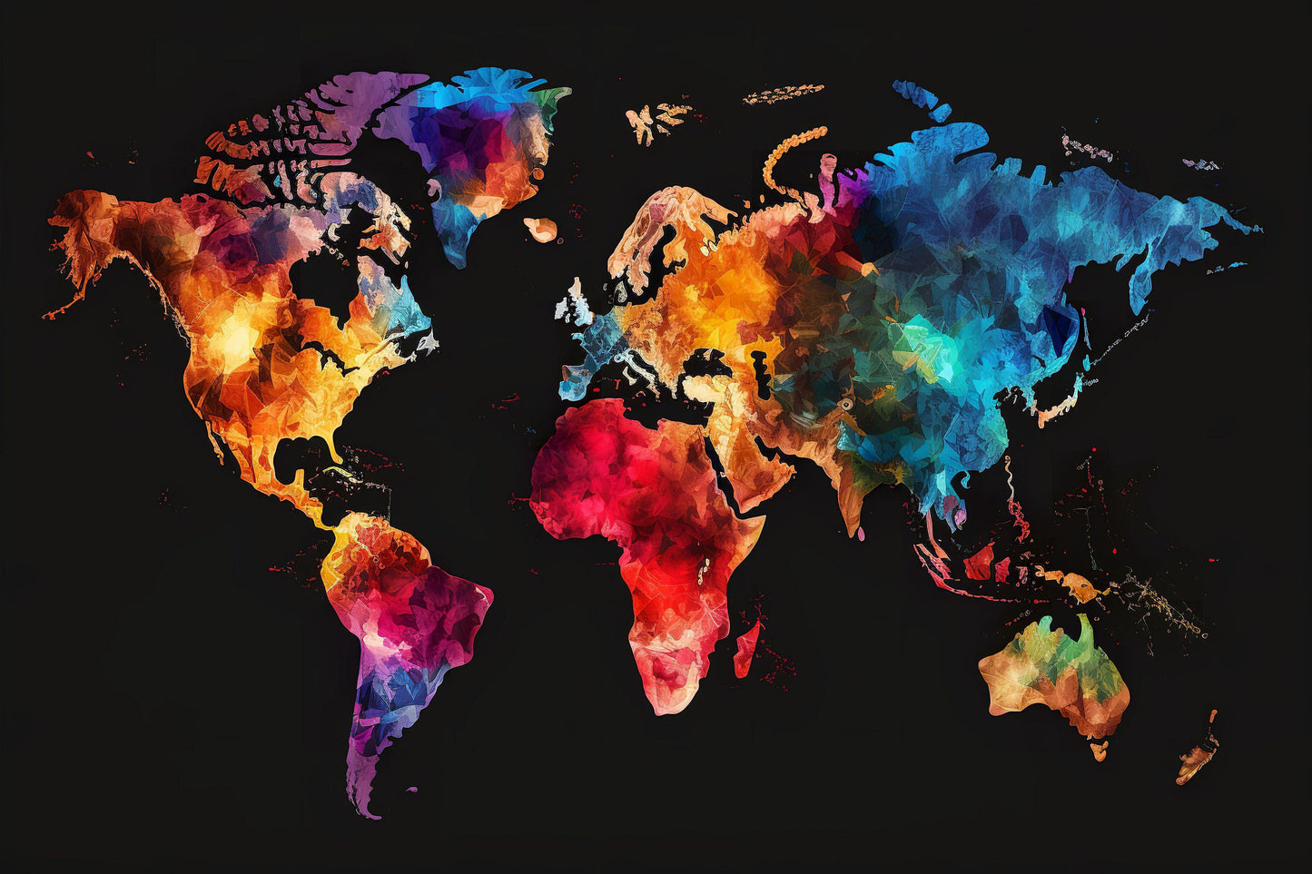 Colorful World Map - Canvas, Metal, Acrylic, Framed, or Giclee Print