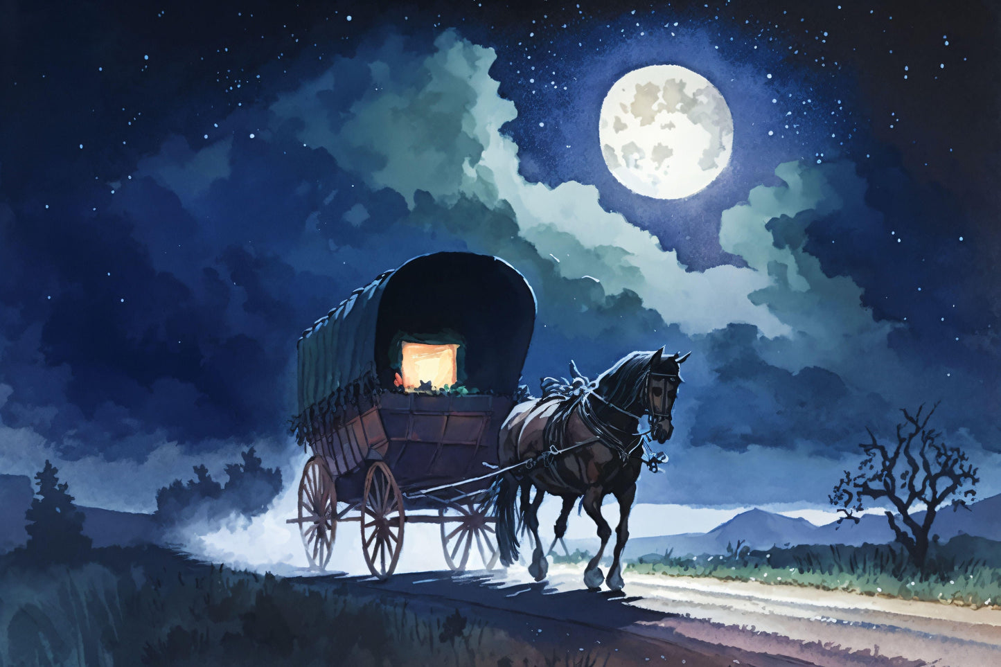 Cowboy Enjoying the Scenery - Watercolor Style