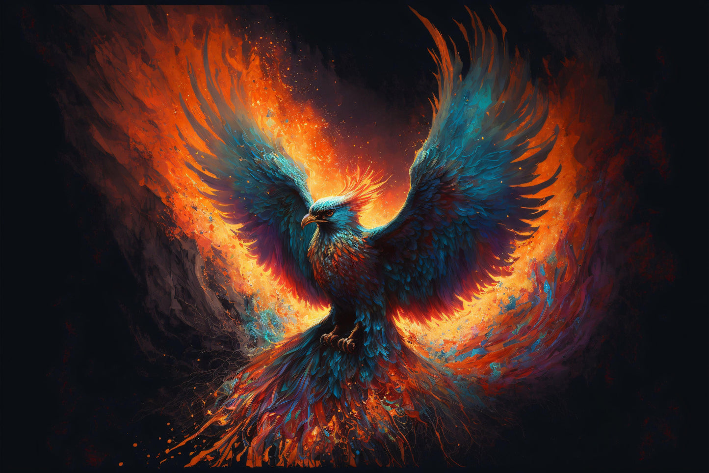 Colorful Phoenix on Fire - Canvas, Metal, Acrylic, Framed, or Giclee Print