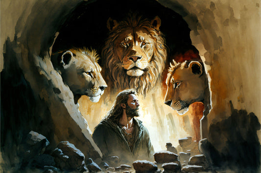 Daniel in the Lions Den - Canvas, Metal, Acrylic, Framed, or Giclee Print