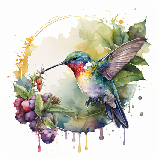 Hummingbird  in Watercolor Style - Canvas, Metal, Acrylic, Framed, or Giclee Print