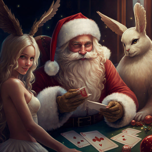 Santa, Easter bunny, and Tooth Fairy Playing Poker