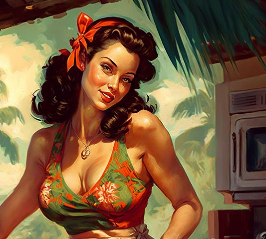 Pin-Up Girl at Beach - Canvas, Metal, Acrylic, Framed, or Giclee Print